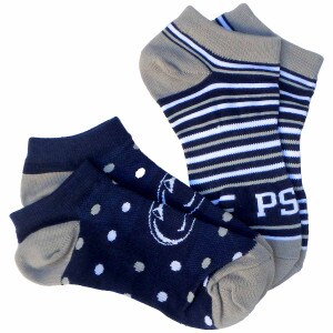 socks 2 pack Athletic Logo with polka dots and Penn State with stripes